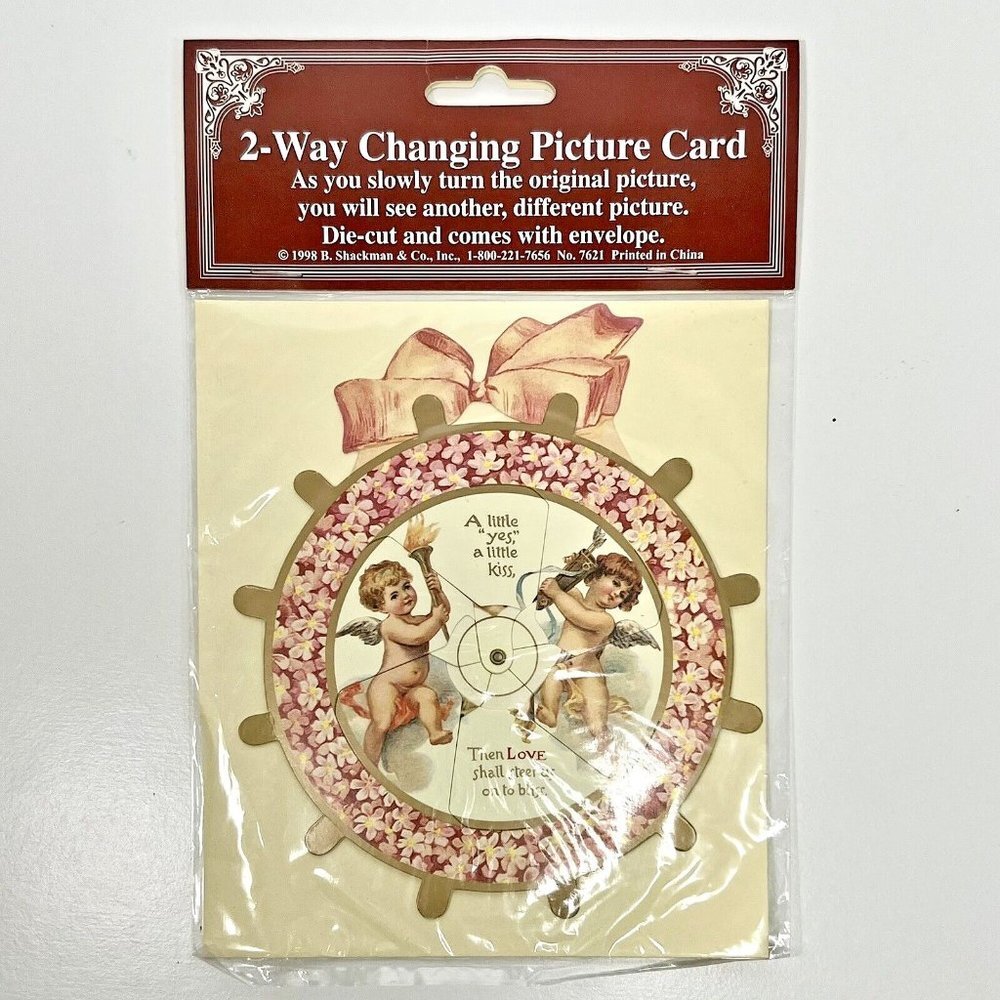 1998 B. Shackman 2 Way Changing Picture Die Cut Card With Envelope Victorian-NIP